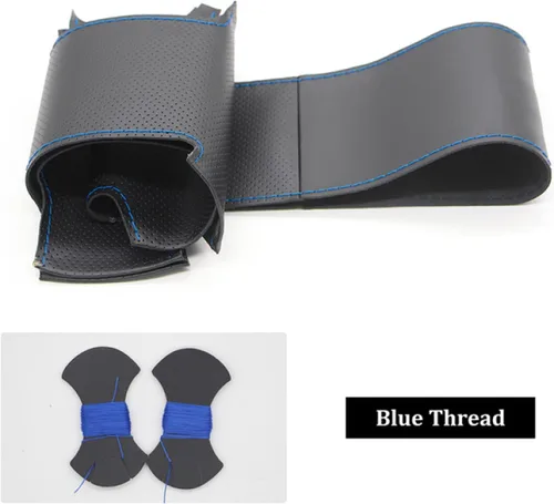 Miniatura 2 de Hand-Stitched Black Leather Car Steering Wheel Cover, for Mercedes-Benz GL350 ML350 Ceed Cerato DIY Breathable Steering Wheel Covers Blue Thread