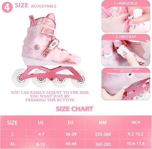 Miniatura 2 de Patines en línea para mujeres, adultos y niñas, patines de ruedas para interiores y exteriores con tamaño ajustable