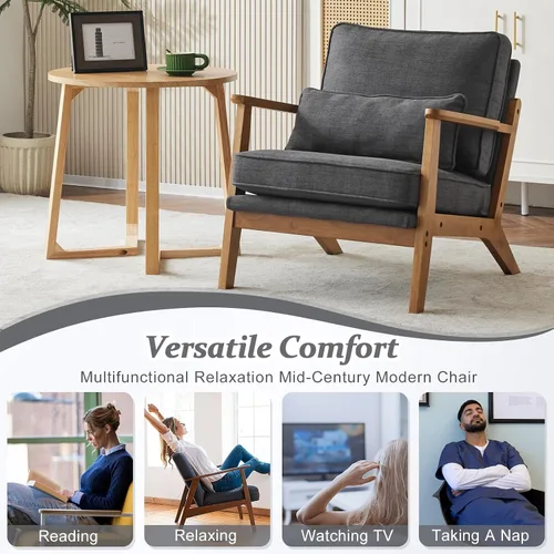 Miniatura 6 de VINGLI Juego de 2 sillas decorativas de madera maciza con reposabrazos anchos, sillas modernas tapizadas de mediados de siglo con almohada, silla