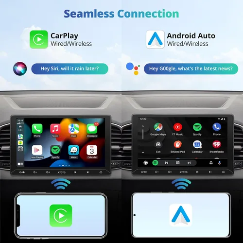 Miniatura 2 de A5L Estéreo de coche Android de 10.1 pulgadas de doble DIN, CarPlay inalámbrico y Android Auto, DriveChat AI, Salida HDMI, Control IoT, Arranque