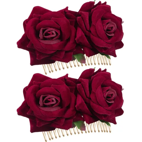 Bememo Paquete de 2 pinzas para el pelo de rosas para mujer, peines laterales de rosas, flores flamencas, disfraces del Día de los Muertos,