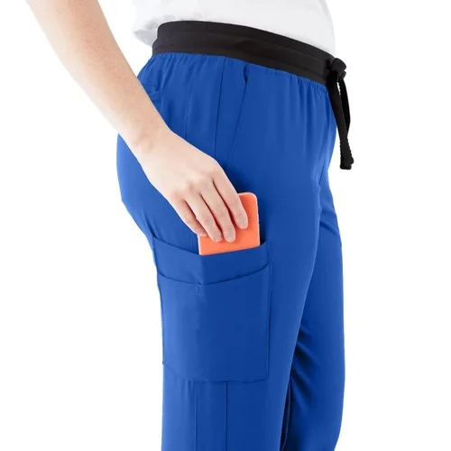 Miniatura 135 de ave. Varick - Pantalón médico de tiro medio para mujer, pierna recta, seis bolsillos, color azul caribeño, talla S