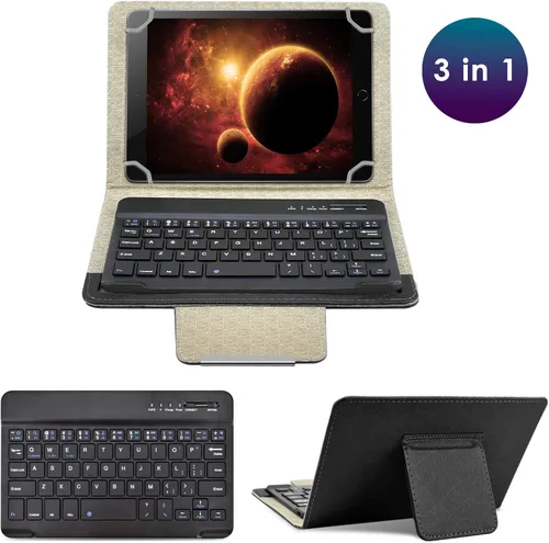 Miniatura 3 de DETUOSI Funda universal para tableta Android de 8.0 pulgadas con teclado, teclado Bluetooth inalámbrico extraíble + funda de piel sintética +