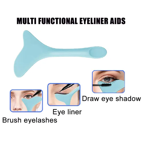 Miniatura 4 de 4 plantillas todo en uno para delineador de ojos, puntas de alas + plantillas de sombra de ojos + deflector de silicona, herramienta de guía de Azul