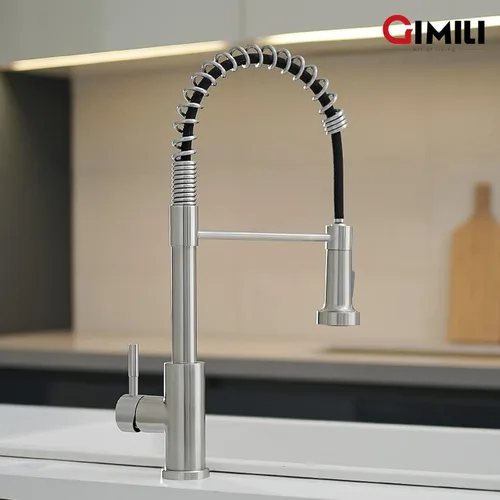 Miniatura 7 de GIMILI Grifo de cocina con pulverizador desplegable orificio único grifo de fregadero de acero inoxidable, adecuado para granjas, RV, lavandería