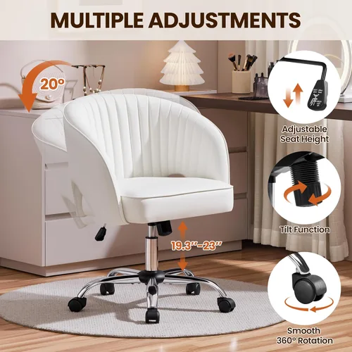 Miniatura 9 de Yaheetech Silla de Oficina para Casa, Silla de Escritorio de Cuero Sintético, Silla Giratoria Moderna con Respaldo Acolchado Tipo Barril, Ruedas