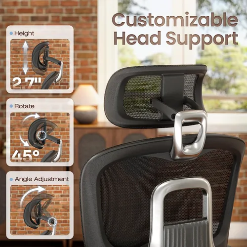 Miniatura 8 de GABRYLLY Silla de oficina ergonómica, silla de escritorio con respaldo alto con reposacabezas, brazos abatibles, bloqueo de inclinación de 90-120°