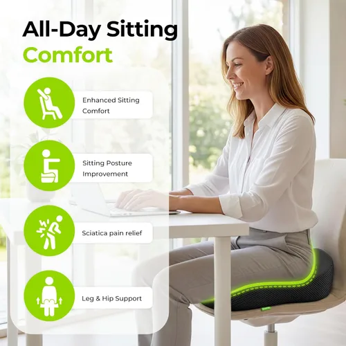 Miniatura 2 de AUVON Cojín de asiento de gel para sillas de oficina, cojines ergonómicos de espuma viscoelástica para apoyo de larga duración y ciática, espalda