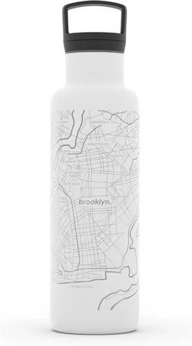 Miniatura 173 de Well Told Botella de agua aislada con mapa de Washington DC grabado, botella de acero inoxidable grabada (21 onzas, blanco) botella aislada de mapa