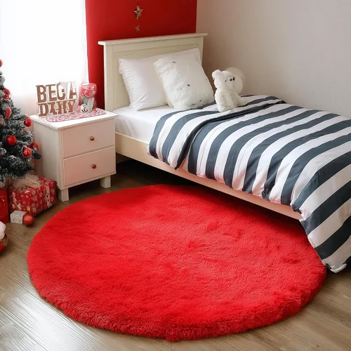 Miniatura 8 de PAGISOFE Alfombra Roja Redonda de 4 Pies, Alfombras de Área para Dormitorio, Alfombra Circular para Habitación de Niñas, Alfombras Esponjosas, Rojo