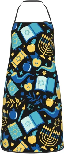 Miniatura 12 de Wishing Happy Hanukkah Delantales de cocina para chef, impermeable, ajustable, divertido delantal para barbacoa con bolsillos para hombres y mujeres