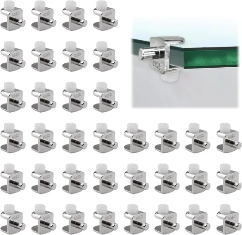 Miniatura 7 de Pinzas de soporte de vidrio para estante, 20 unidades, ajustables, sin marco, de aleación de zinc, acabado cepillado, con pasador, soportes