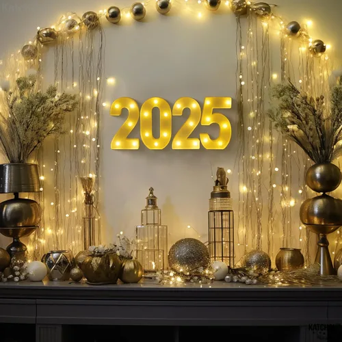 Miniatura 7 de KatchOn, Números con luz LED 2025-8.2 pulgadas, letrero iluminado 2025 Letrero luminoso de número 2025 para decoraciones de feliz graduación 2025