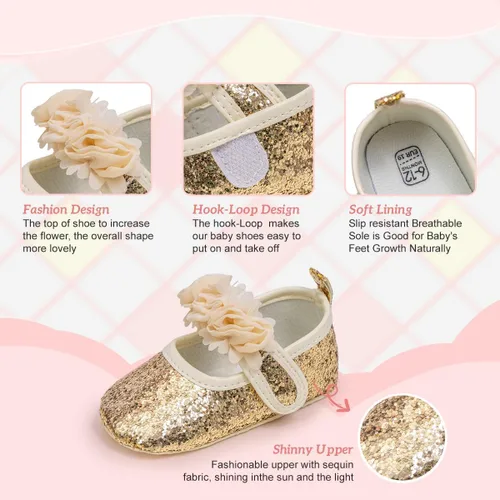 Miniatura 3 de KIDSUN Zapatos Mary Jane para bebés y niñas, suela de goma antideslizante, zapatillas de ballet para vestido de princesa, zapatos de boda, zapatos