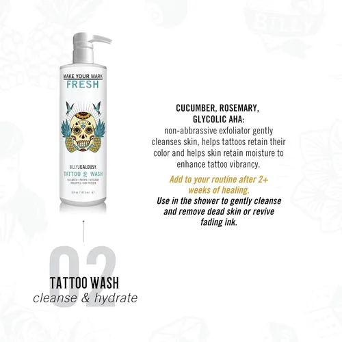 Miniatura 9 de Billy Jealousy Make Your Mark Fresh Tattoo Wash, Cleansing and Hydrating Tattoo Aftercare Enriched With Cucumber and Rosemary
