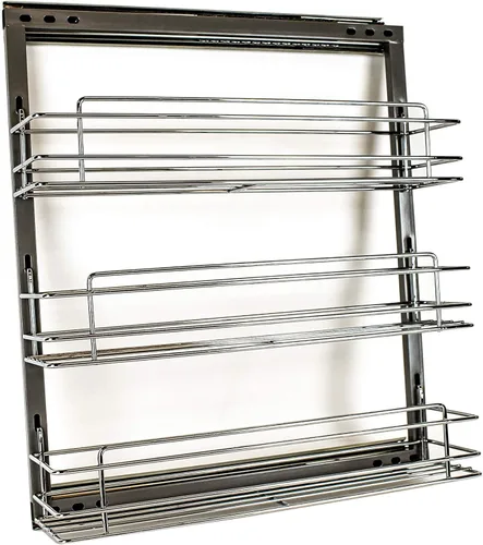 ML-017C - Estante de especias para gabinete de acero cromado, juego completo de 3 estantes, organizador de almacenamiento de especias cromado