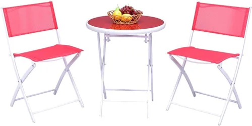 Miniatura 10 de Giantex Juego de mesa de bistró, juego de 3 piezas para patio, mesa y sillas plegables al aire libre, juego de comedor plegable para patio, juego