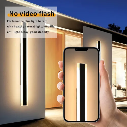 Miniatura 63 de Luz de pared exterior moderna de 47 pulgadas, accesorios de iluminación exterior de acrílico negro de 3000K, montaje en pared, luces de porche