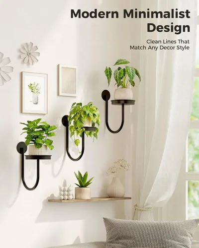 Miniatura 3 de Bamworld Macetas colgantes para plantas de interior, soporte para plantas de pared, colgador de plantas, macetas de pared para interiores, estantes