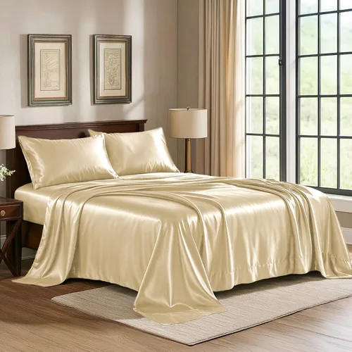 Miniatura 38 de Pure Bedding Sábanas de satén individuales [3 piezas, plateadas] Juego de sábanas sedosas de lujo para hotel, juego de sábanas de microfibra extra