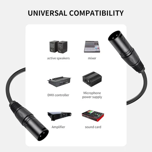 Miniatura 2 de Paquete de 2 cables de micrófono XLR macho a macho de 3 pines, cable de audio equilibrado profesional con cobre sin oxígeno, conectores chapados