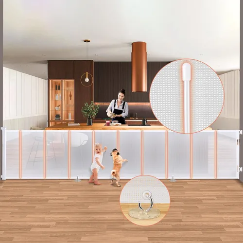 Miniatura 13 de Puertas retráctiles para bebés de 200 pulgadas extra anchas, puerta retráctil para perros de 34 pulgadas de alto para puertas, puerta retráctil Negro
