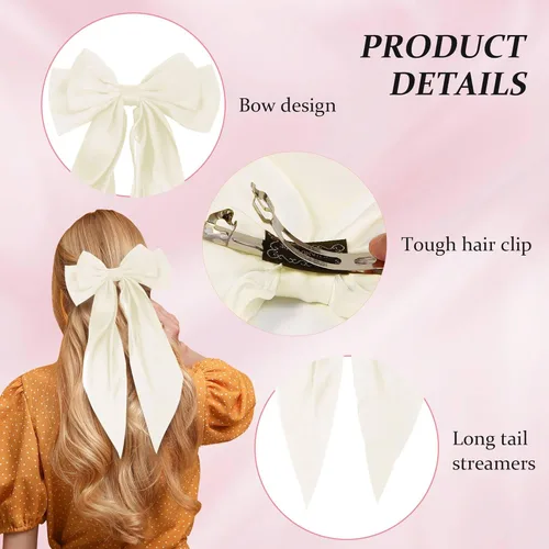 Miniatura 3 de 2 piezas de accesorios para el cabello: pinzas para el pelo de mariposa con lazo beige y rosa, pasadores y cintas - bonitos lazos para mujer