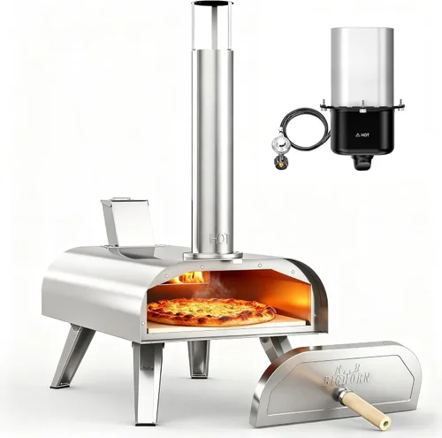 Miniatura 9 de BIG HORN OUTDOORS Horno de pizza de combustible dual de 12 pulgadas, eléctrico y pellet de madera, para interiores y exteriores, máquina de pizza