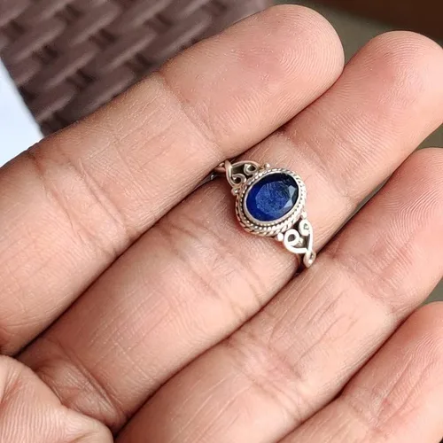 Miniatura 4 de Avicrafts Anillo de Piedra de Zafiro Azul Plata de Ley 925 Anillo Declarativo Para Mujeres Hecho a Mano Piedra Preciosa Joyería de Navidad Regalo