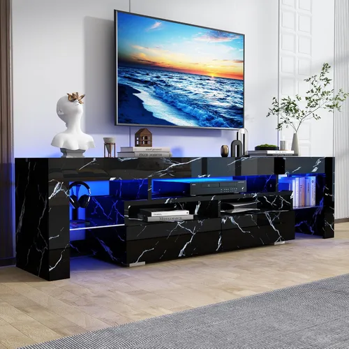 Miniatura 11 de Uspeedy Soporte de TV de 63 pulgadas para TV de 65/70 pulgadas, moderno soporte de TV LED para sala de estar, soporte de TV negro, centro de Blanco