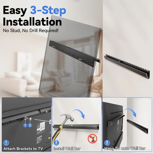Miniatura 4 de Soporte de TV sin taladros para paneles de yeso, soporte de pared de TV sin pernos para 32-75 pulgadas, soporte sin pernos que soporta hasta 150