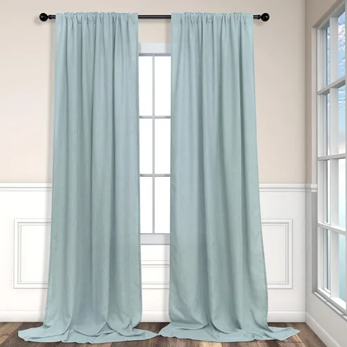 Miniatura 192 de Cortinas de lino gris claro, 2 paneles, presillas traseras, bolsillo para cortinero, semitraslúcidas, ahorran energía, estilo rústico, arpillera