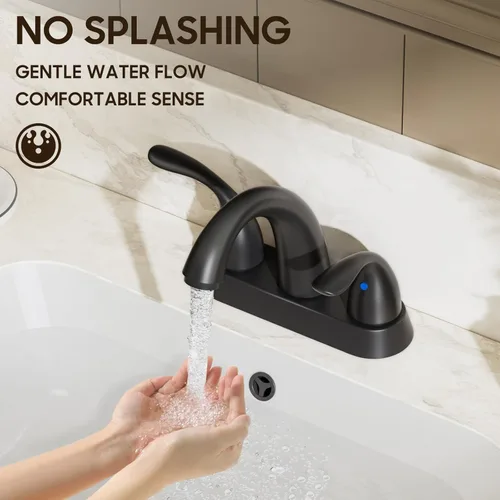 Miniatura 5 de Phiestina Grifo de Lavabo de Baño de 4 Pulgadas, 2 o 3 Agujeros, 2 Asas, Centerset, Negro Mate, Sin Plomo, con Drenaje Emergente de Cobre y Líneas