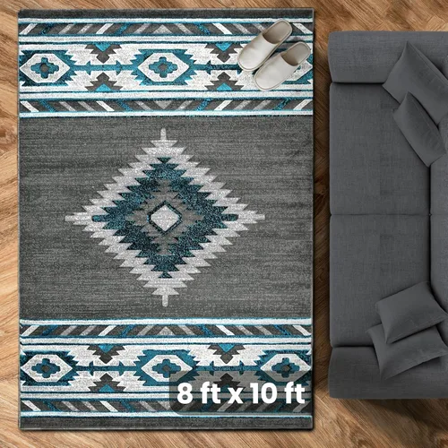 Miniatura 31 de YHSF South West - alfombra nativa americana del suroeste, fácil de limpiar, gruesa, suave y duradera, alfombra tribal inspirada en indios americanos