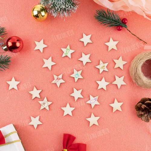 Miniatura 7 de AUEAR, Piezas de madera con forma de estrellas recortadas para manualidades, manualidades, costura, decoración de bricolaje (1 pulgada, 200 unidades)