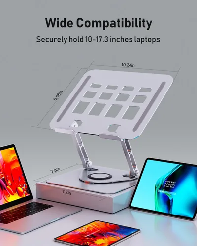 Miniatura 8 de Soporte para computadora portátil para escritorio, soporte ajustable giratorio para computadora, base de rotación de 360°, soporte ergonómico