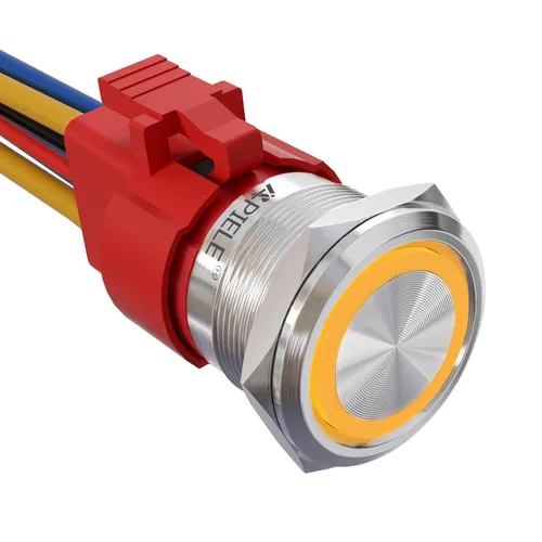 Miniatura 19 de APIELE Interruptor de Botón Pulsador con Pestillo de 10 Amperios 22mm 12V Ojo de Ángel LED Impermeable Aleación de Aluminio Redondo Autobloqueante