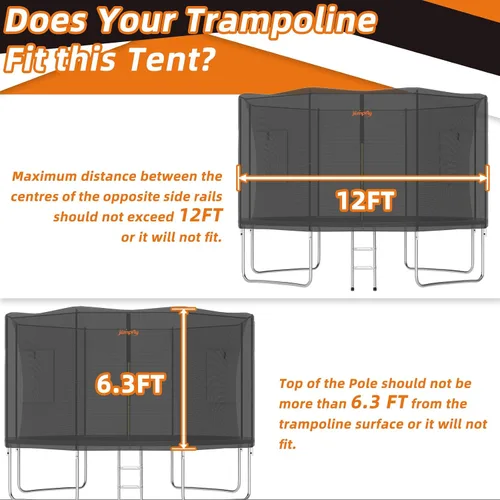 Miniatura 2 de jumpfly Carpa para Trampolín de 12 Pies para Niños, Compatible con Trampolín Redondo de 8 Postes Rectos, Cubierta de Sombra para Trampolín con Luz