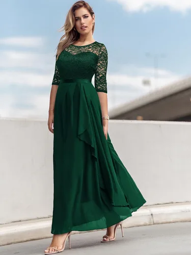 Miniatura 4 de Miusol Vestido largo de dama de honor con mangas 34 de contraste y encaje floral elegante para mujer