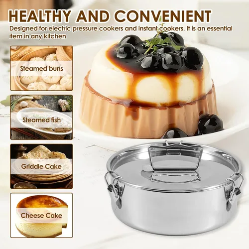Miniatura 2 de Molde de flan con tapa, molde de acero inoxidable con asa, 1.5 cuartos de galón de gran capacidad, máquina de flan flanera de flanera de gran