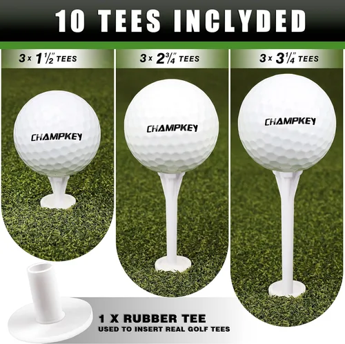 Miniatura 7 de CHAMPKEY Premium Synthetic Turf Golf Hitting Mat Heavy Duty Rubber Base Golf Practice Mat Come with 1 Rubber Tee and 9 Plastic Tees
