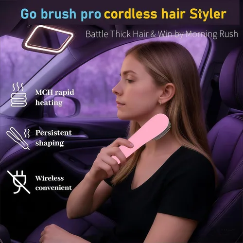 Miniatura 5 de Go Brush Pro - Cepillo alisador de cabello portátil inalámbrico – Calor rápido de 30 segundos, iones negativos de 150 M, USB-C recargable, 7000 mAh