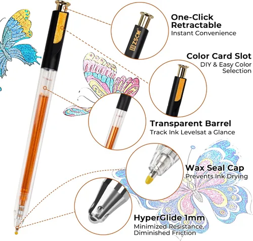 Miniatura 2 de ZSCM Bolígrafos de gel retráctiles con purpurina superbrillante, 12 colores de gran capacidad, bolígrafos de tinta de gel con brillo metálico