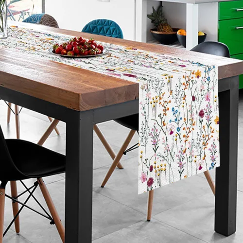 Miniatura 3 de Camino de mesa de flores silvestres en acuarela, decoración de mesa de comedor de cocina y vacaciones de verano para decoración del hogar, 13 x 90