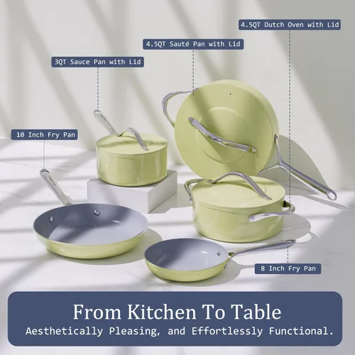 Miniatura 3 de CookinCraze Sartén antiadherente de cerámica de 8 pulgadas para todas las estufas, libre de PTFE/PFOA/PFAS, sartén no tóxica con mango que se Verde