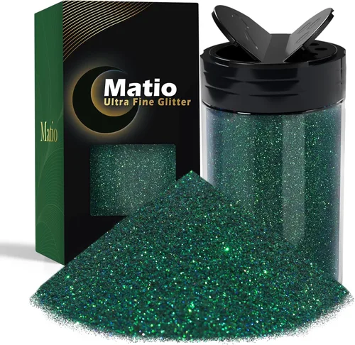 Matio Polvo iridiscente de purpurina ultra fina, 7.76 onzas/7.76 oz verde esmeralda para manualidades, copos de lentejuelas metálicas de 1/128