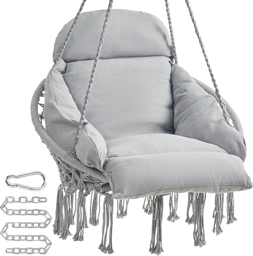 Miniatura 6 de SONGMICS UGDC042M01 - Silla colgante, hamaca con cojín grande y grueso, silla columpio bohemia para dormitorio, patio, balcón, jardín, soporta hasta