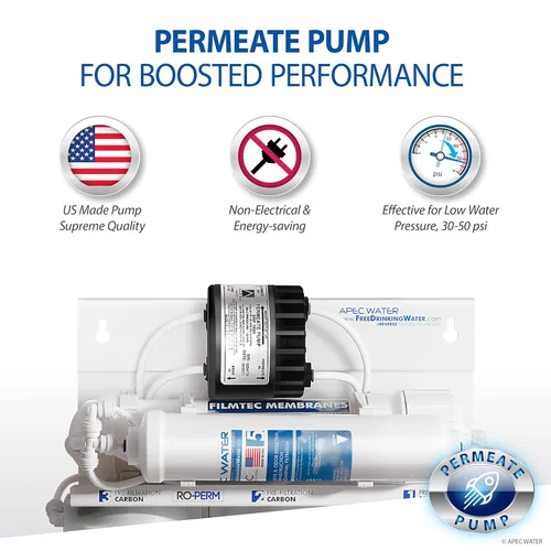 Miniatura 5 de APEC Water Sistemas RO-PUMP-220V Sistema de filtración de agua potable de ósmosis inversa ultra seguro de nivel superior con bomba de refuerzo hecha