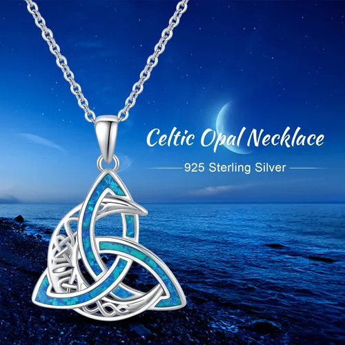 Miniatura 6 de CHENGHONG Collar de luna celta para mujer, plata de ley 925, con nudo celta y piedra lunar, collar irlandés creciente, joyería celta, regalo