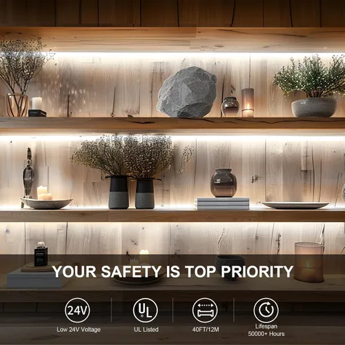 Miniatura 2 de COB - Tira de luz LED de 40 pies/39.4 ft (1 rollo), blanco frío, 6500 K, alto lumen, CRI 90+ con adaptador de corriente con certificación UL